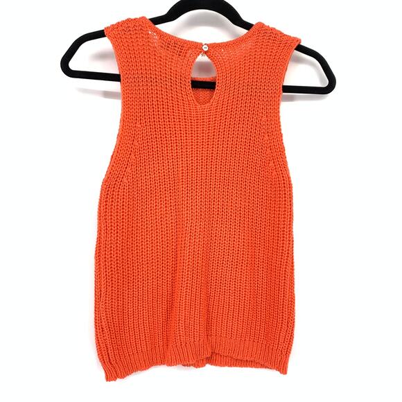 Lucy Paris Sweater Vest Womens Size XS Orange Open Knit Sleeveless - Picture 2 of 6